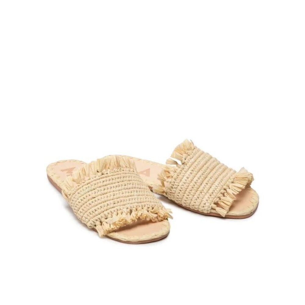 Manebi Ciabatte Raffia Leather Sandals Slides Size 9.5 Slip On Tropical